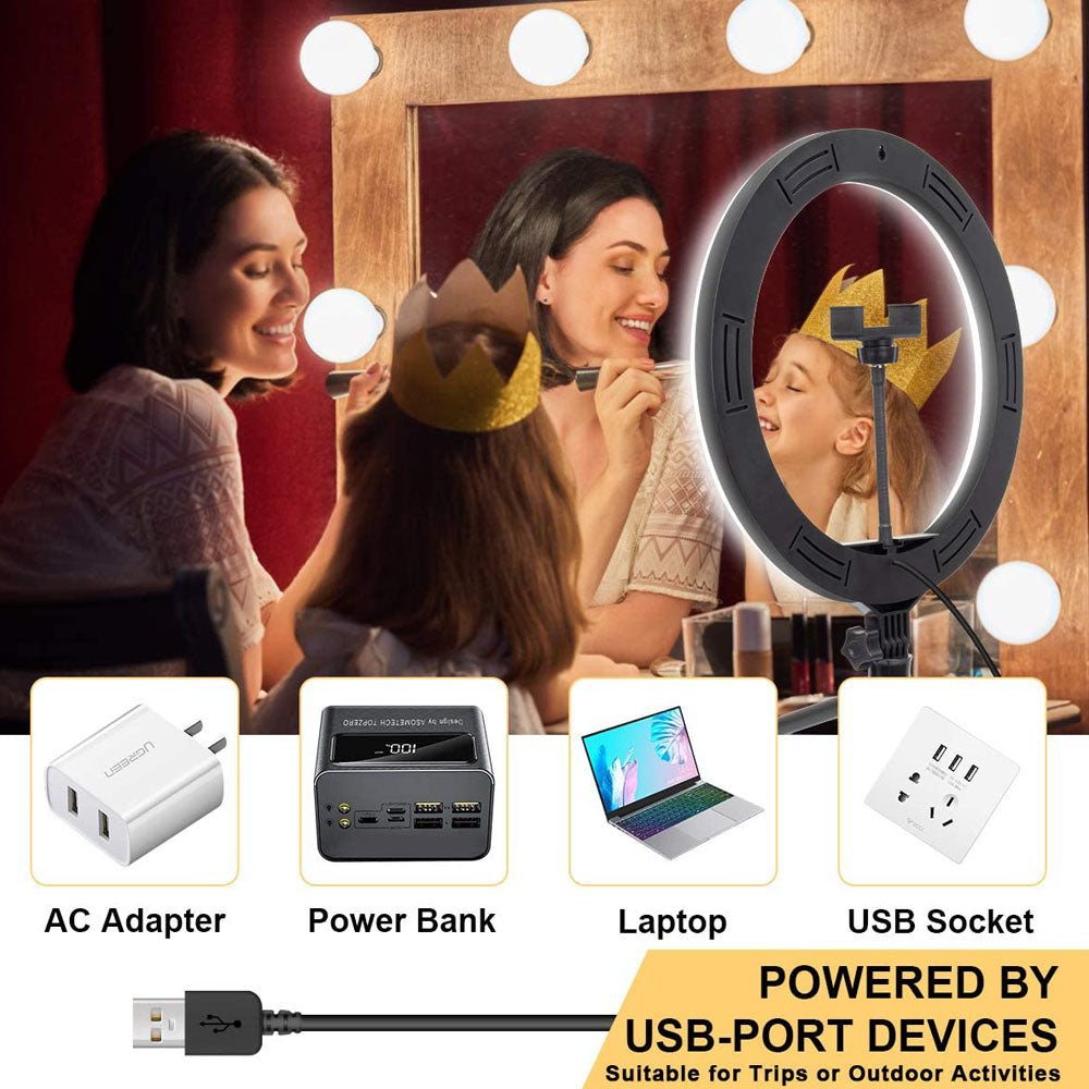 USB Dimmable LED Ring Light with Tripod for Apple Devices