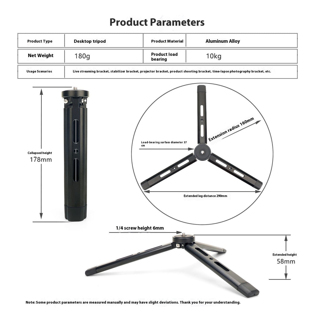 Aluminum Alloy Desktop Tripod Mobile Phone Mini Bracket